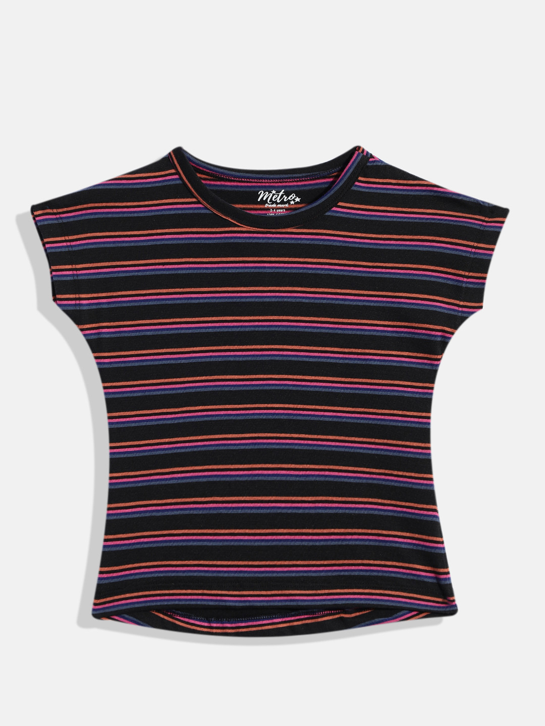 

METRO KIDS COMPANY Black & Orange Striped Extended Sleeves Top