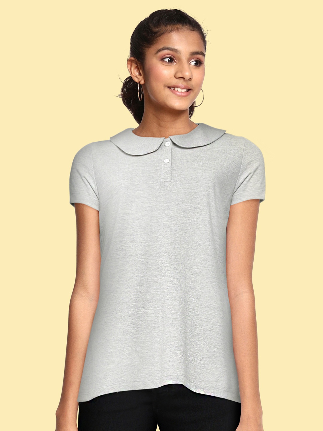 

METRO KIDS COMPANY Girls Grey Polo Collar T-shirt