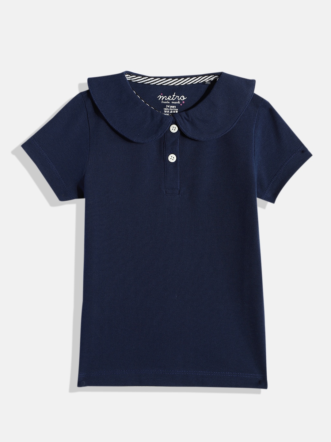 

METRO KIDS COMPANY Girls Navy Blue Polo Collar T-shirt