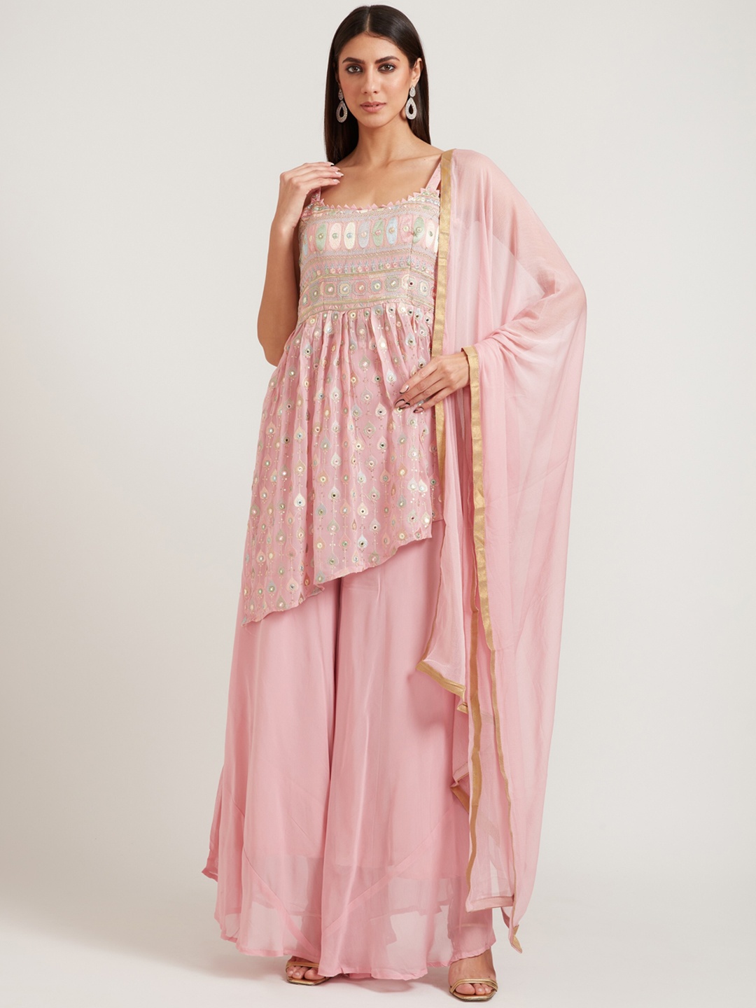 

Neerus Women Mauve Mirror Work Kurta with Churidar & With Dupatta