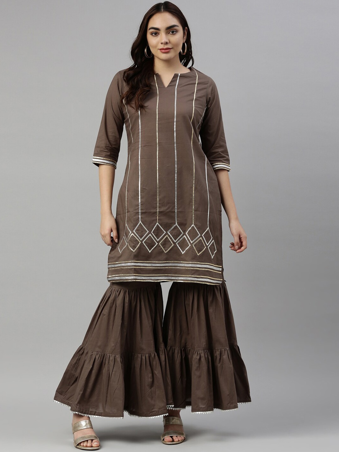 

Neerus Women Brown Kurta with Sharara