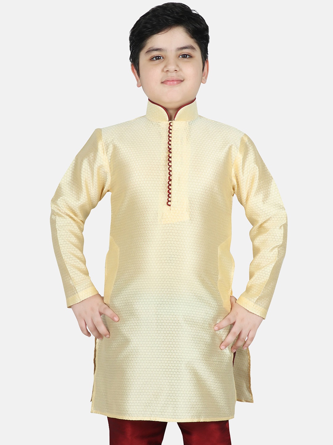 

SG YUVRAJ Boys Beige Woven Design Raw Silk Raw Silk Kurta