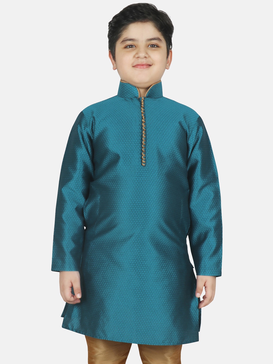 

SG YUVRAJ Boys Turquoise Blue Woven Design Raw Silk Kurta