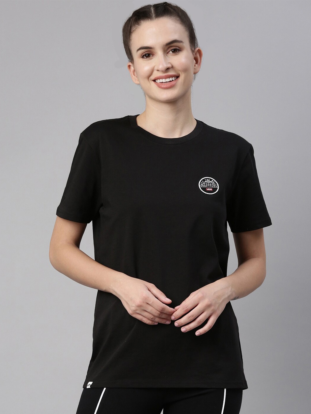 

Vans Women Black Solid Cotton T-shirt