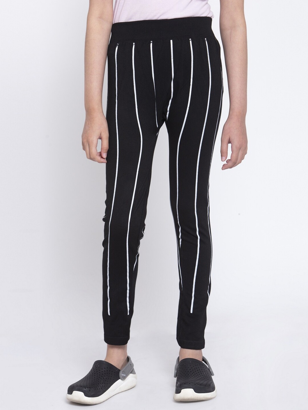 

KLOTTHE Girls Black Striped Ankle Length Slim Fit Jeggings