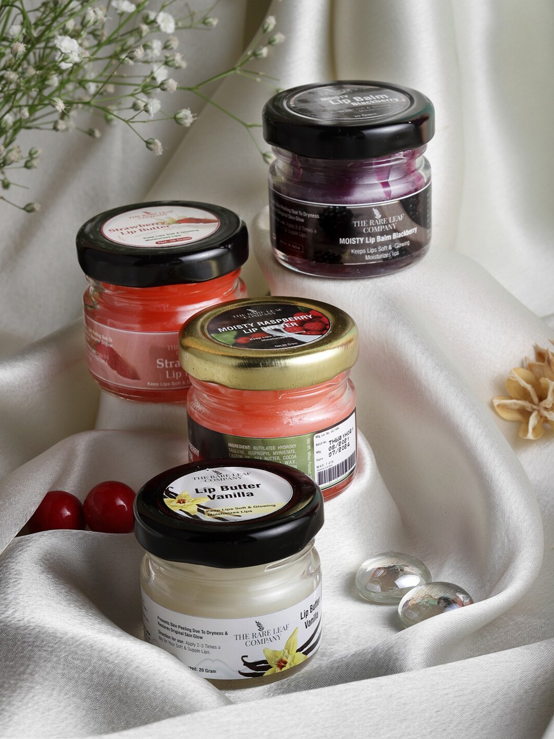 

THE RARE LEAF COMPANY Lip Butter & Lip Balm Combo with Natural UV Protection - 20g x 4, Multi