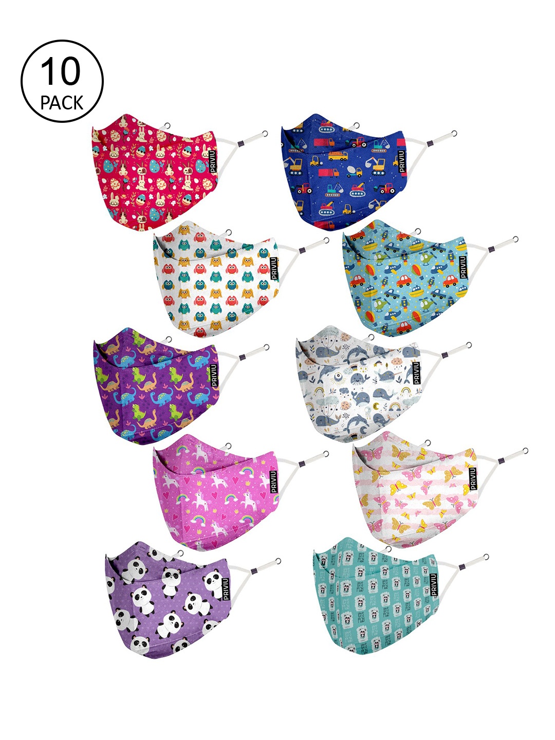 

PRIVIU Kids Pack Of 10 Printed 4-Ply Reusable Mask, Red