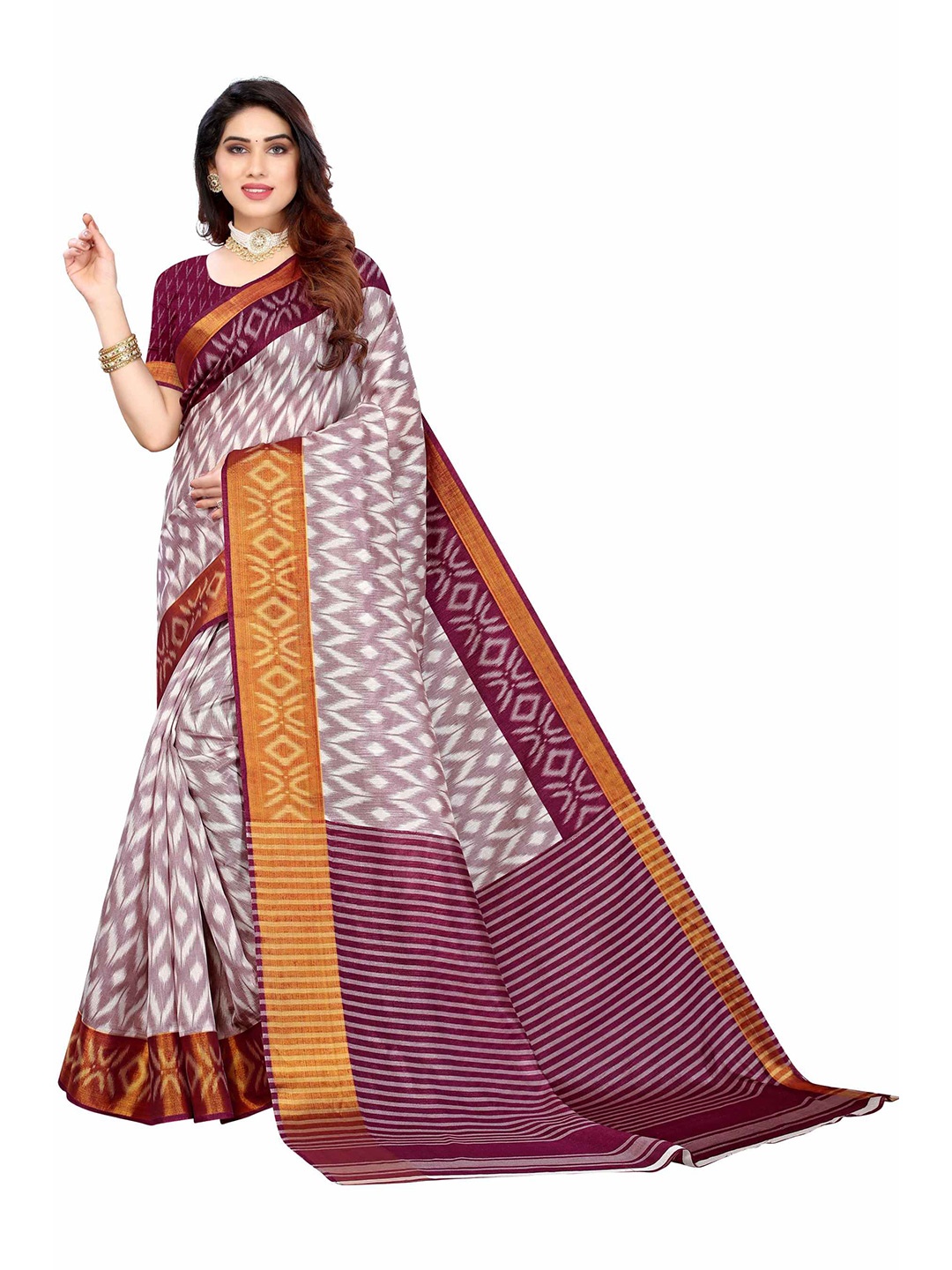 

AADVIKA Purple & Brown Linen Blend Saree
