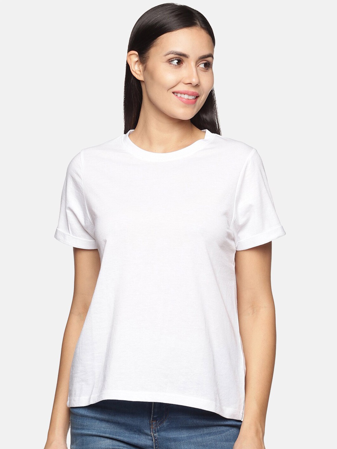 

BEVERLY BLUES Women White Solid Cotton T-shirt