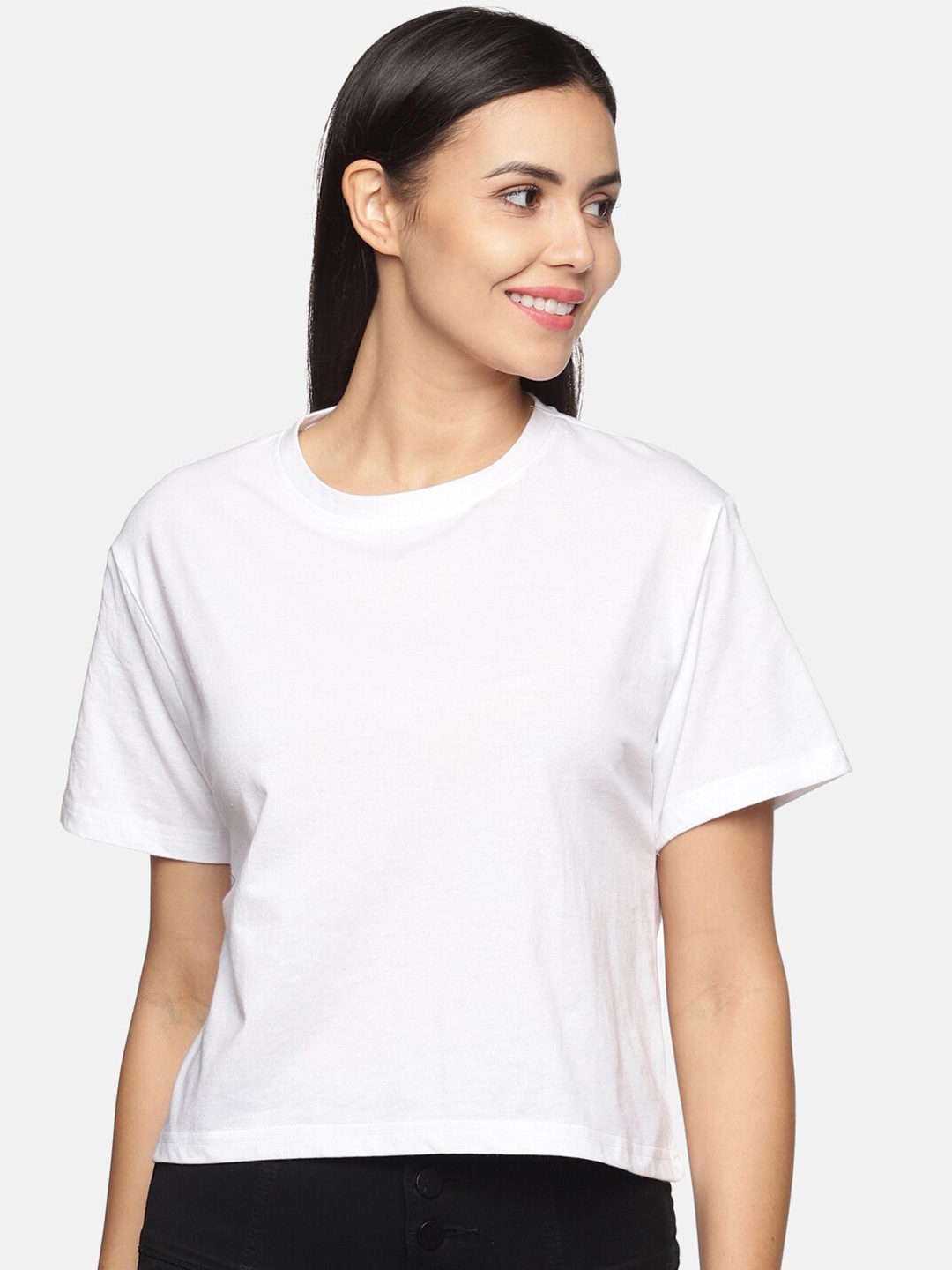 

BEVERLY BLUES Women White Solid Cotton T-shirt