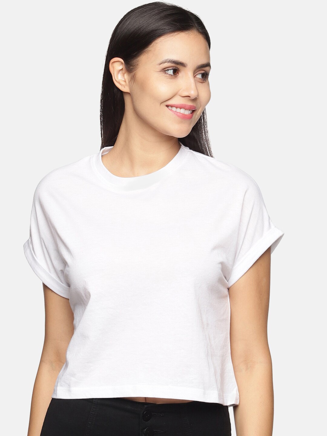 

BEVERLY BLUES Women White Solid Cotton T Shirts