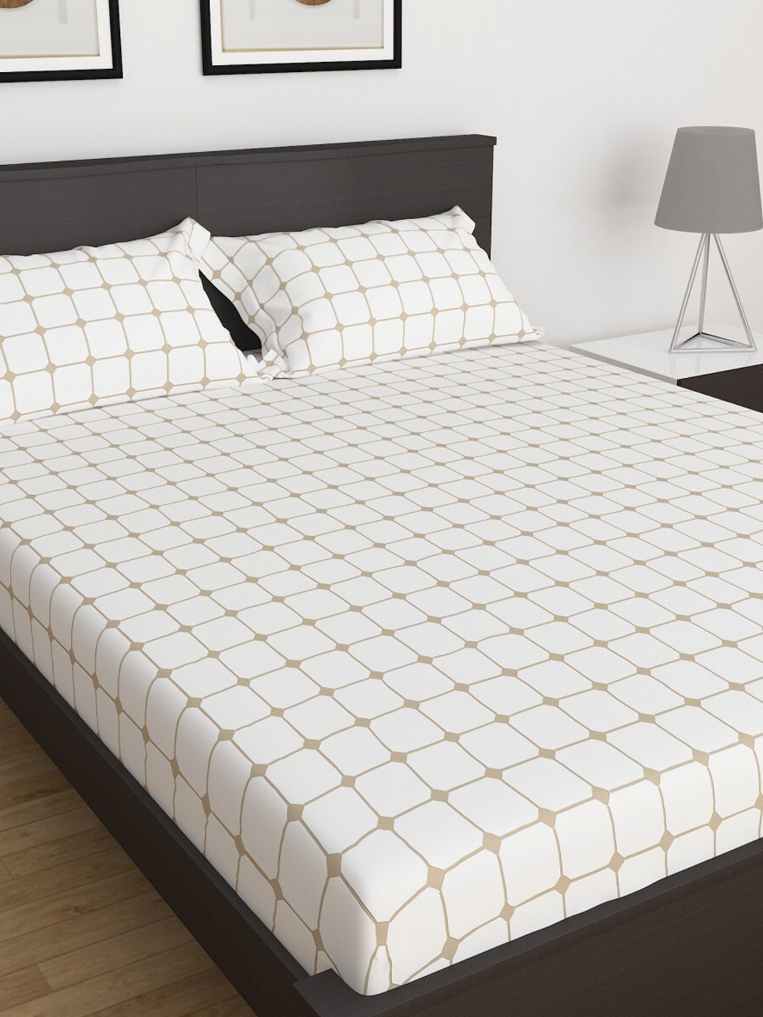 

Home Centre 150 TC Marshmellow Checked Double Bedsheet with 2 Pillow Covers, White