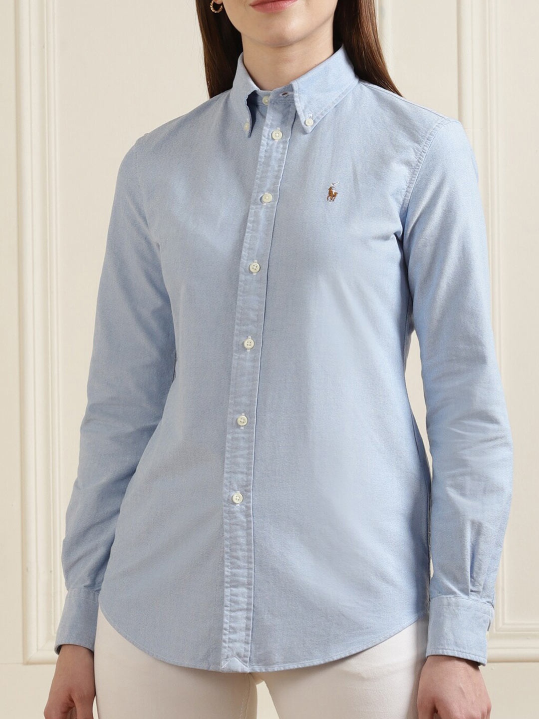 

Polo Ralph Lauren Women Blue Solid Cotton Casual Shirt