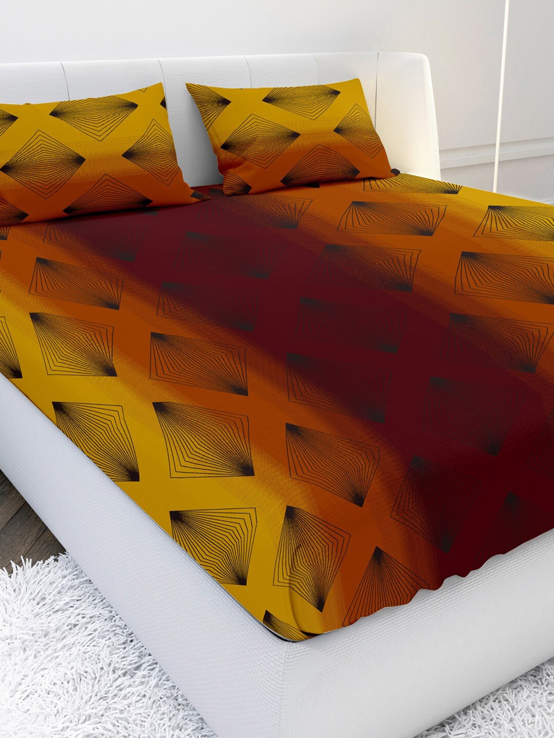 

MAYFAIR HOMES LONDON Mustard & Red Geometric 210 TC King Bedsheet with 2 Pillow Covers