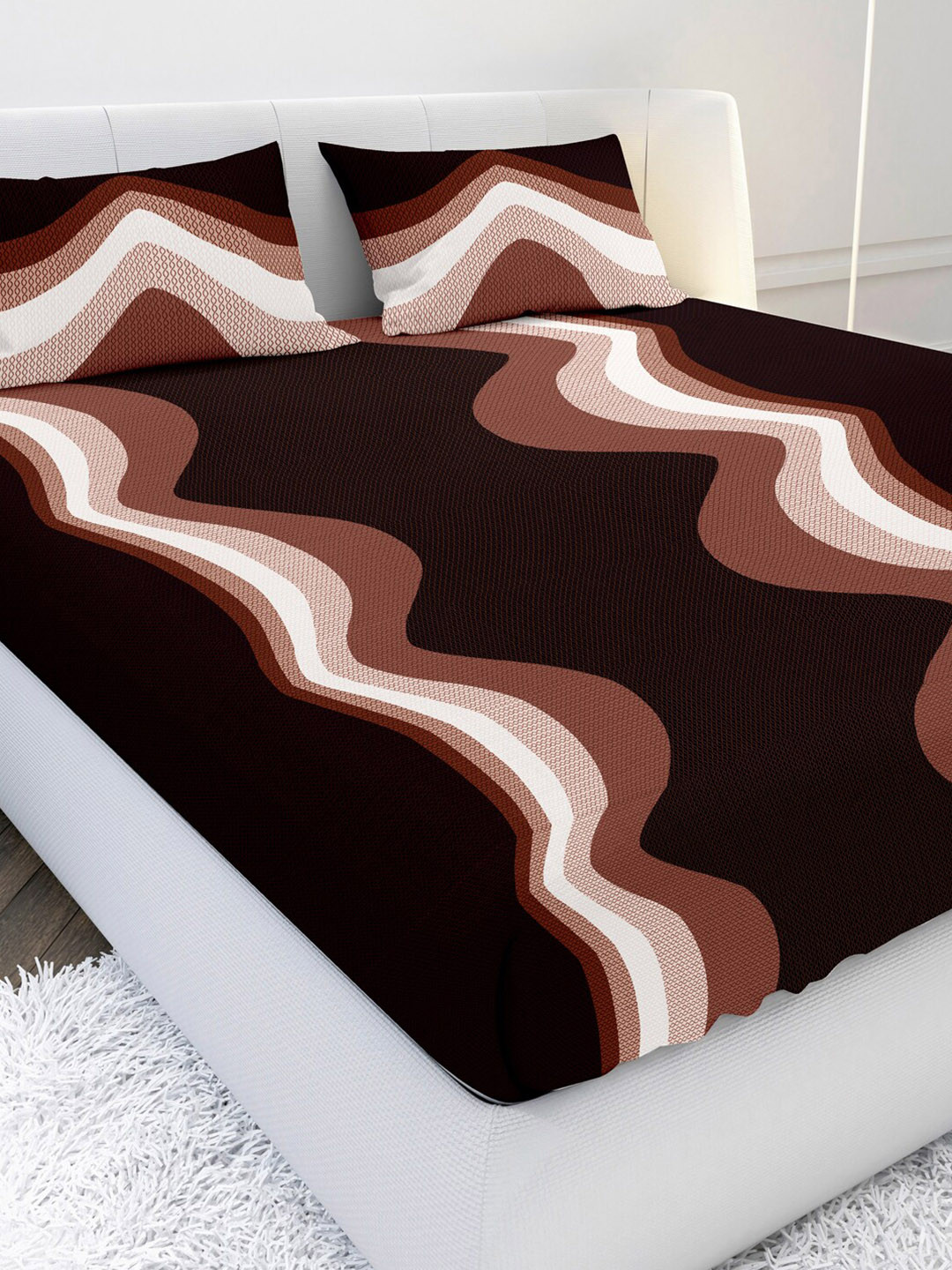 

MAYFAIR HOMES LONDON Brown & White Striped 210 TC King Bedsheet with 2 Pillow Covers