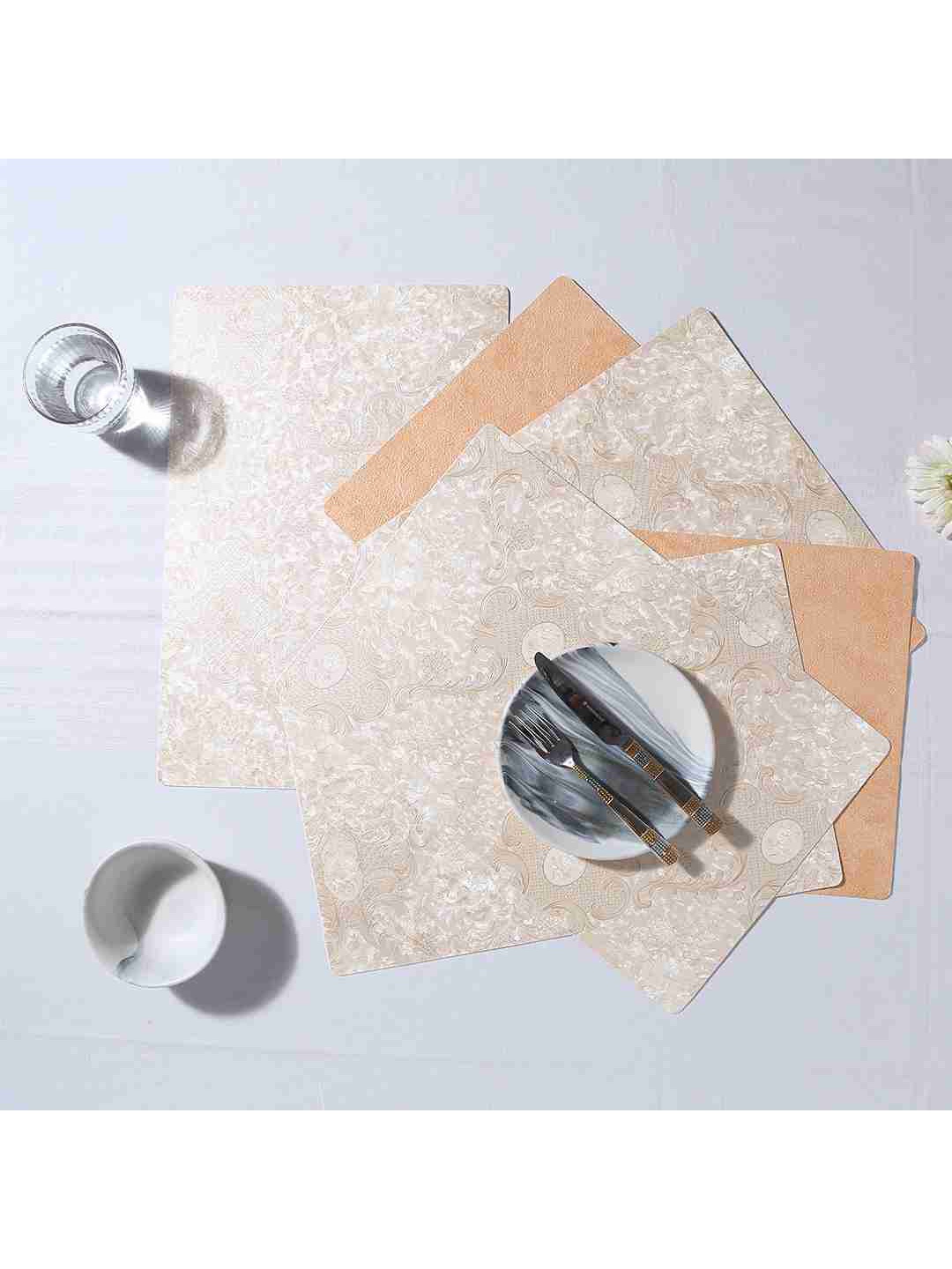 

Wonderchef Beige Set of 6 Damask & Textured Pattern Reversible Placemat