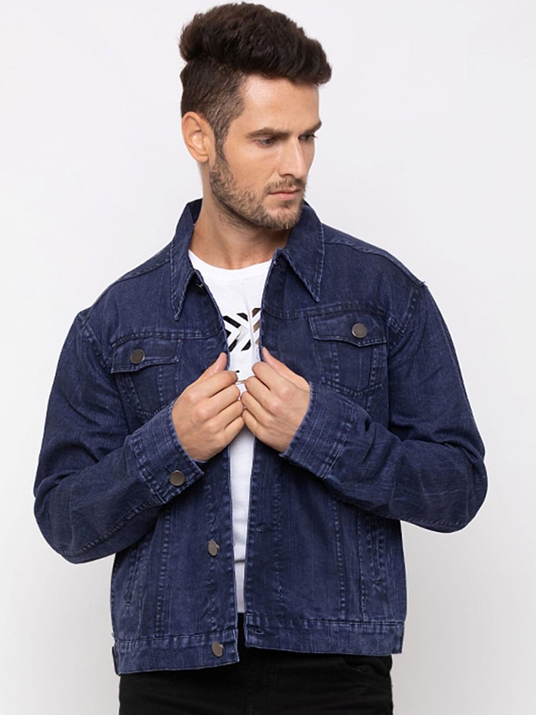 

Nick&Jess Men Blue Washed Denim Cotton Jacket