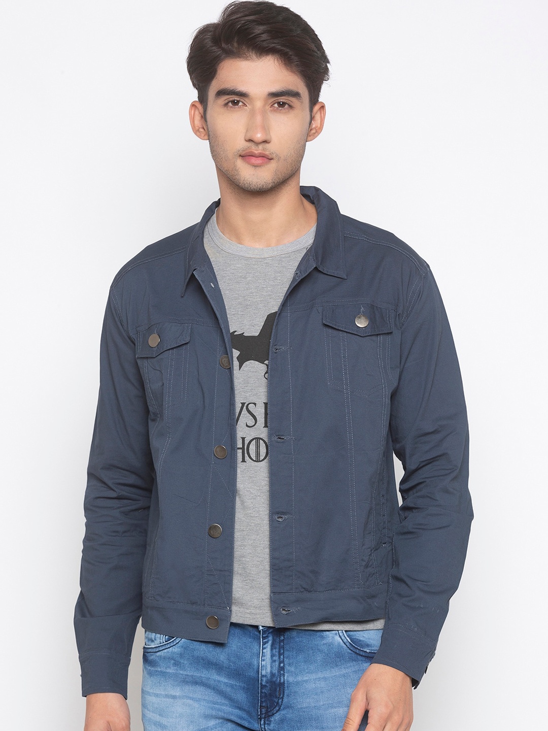 

Nick&Jess Men Blue Solid Denim Cotton Jacket