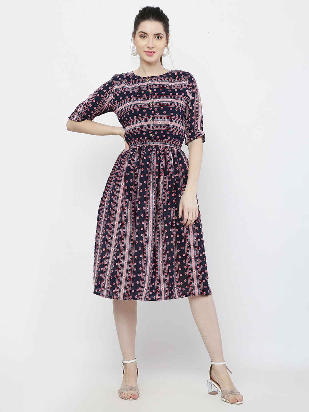

VAIRAGEE Multicoloured Ethnic Motifs Georgette Dress, Multi