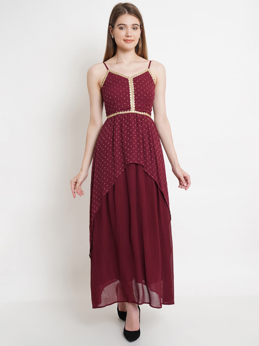 

Purple State Maroon Layered Maxi Dress