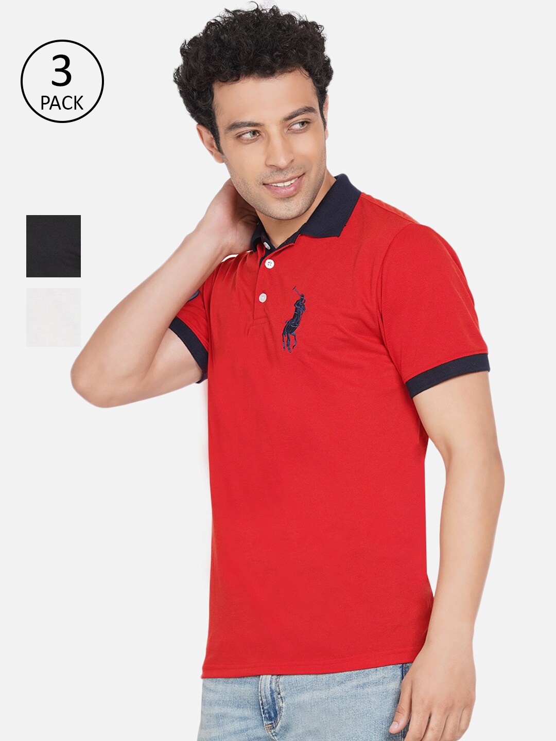 

Dais Men Pack of 3 Solid Polo Collar T-shirts, White