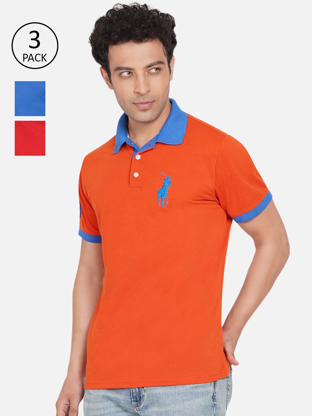 

Dais Men Blue & Orange Pack Of 3 Polo Collar T-shirt