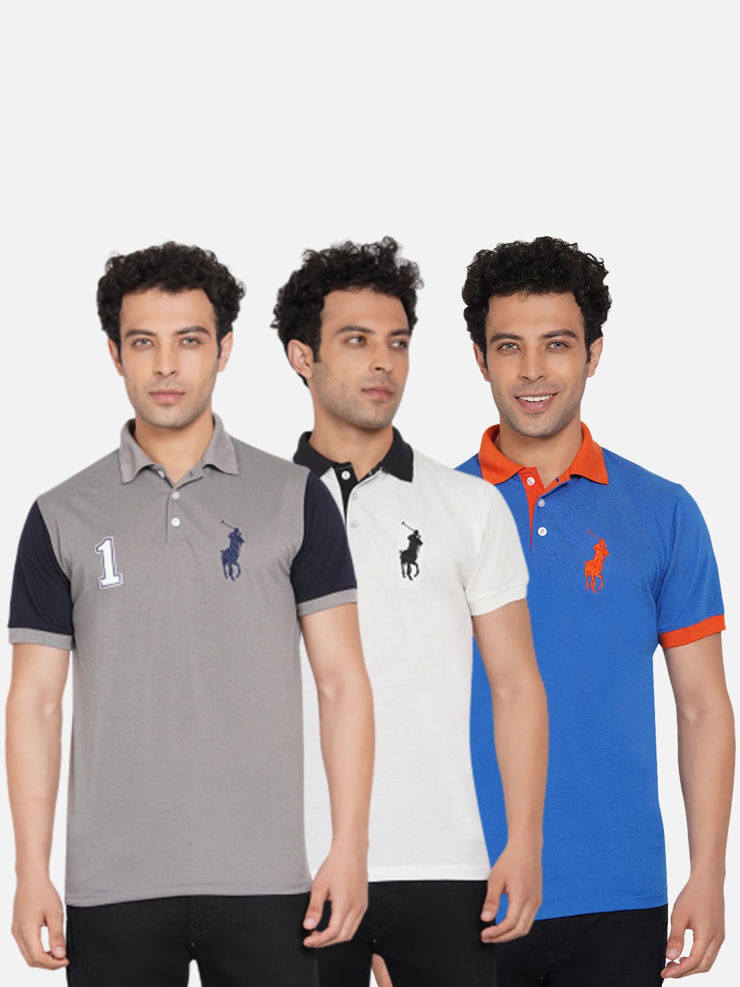 

Dais Men Pack of 3 Solid Polo Collar T-shirts, Grey