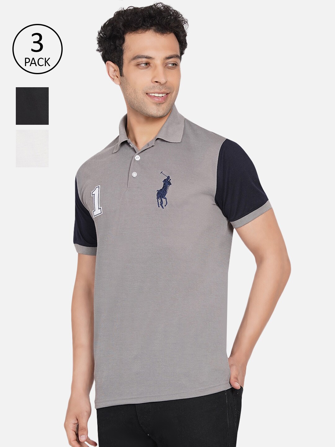 

Dais Men Pack of 3 Solid Polo Collar T-shirts, Grey