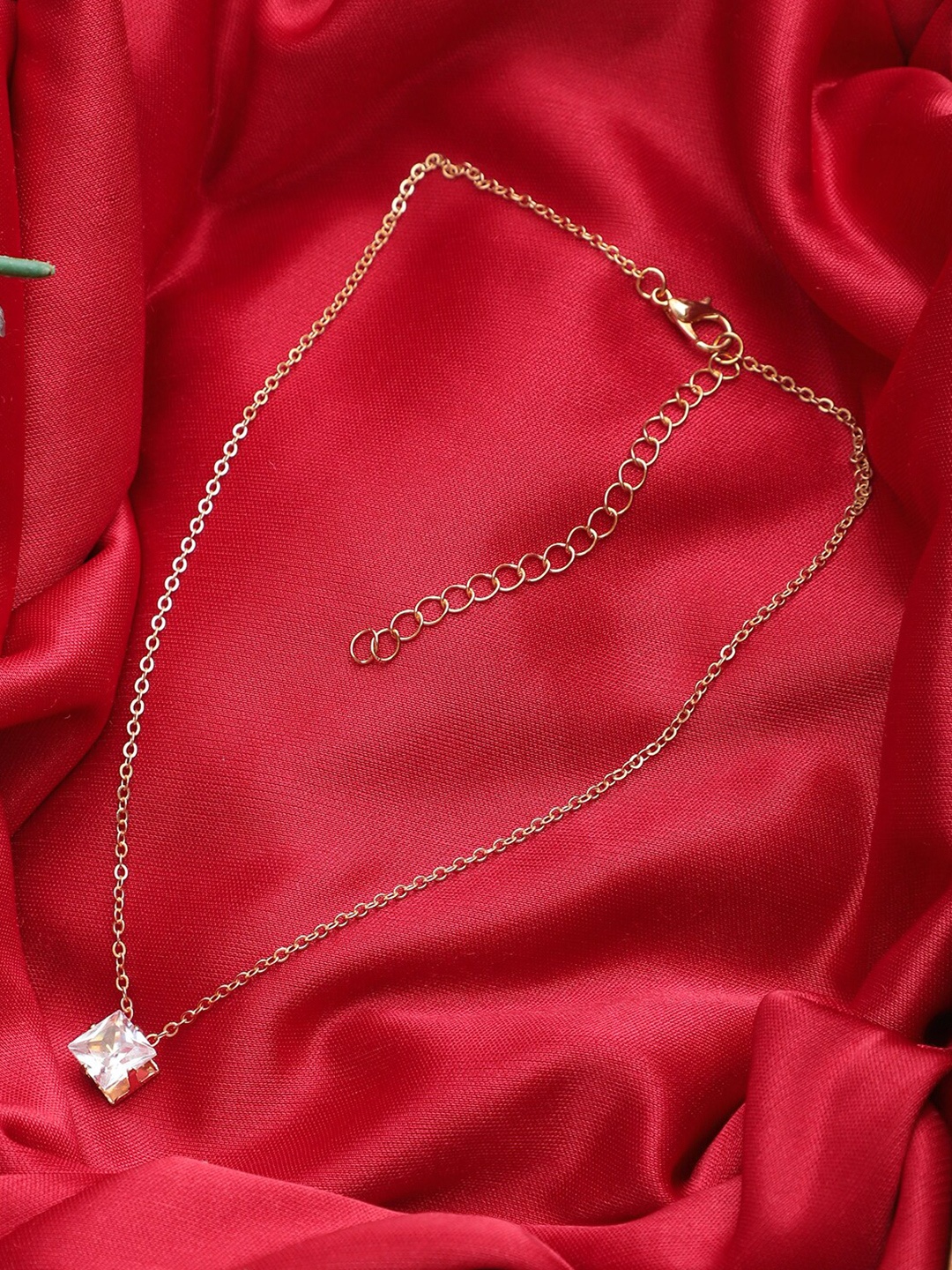 

KACY Women Gold-Plated Crystal Studded Shining Square Necklace