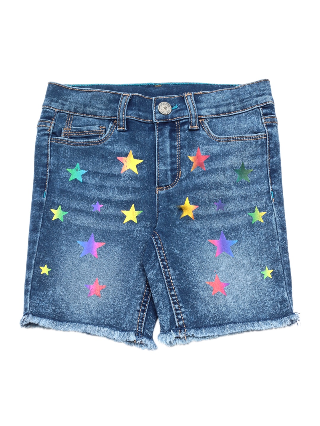 

Lil Lollipop Girls Blue Washed Printed Denim Shorts