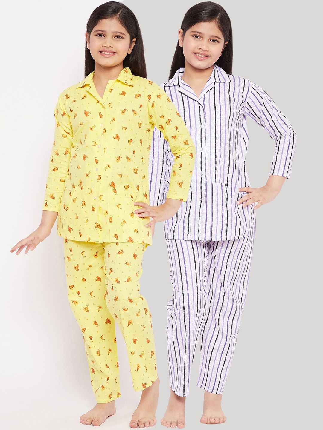 

KYDZI Girls Multicoloured Set of 2 Printed Cotton Night suit, Multi