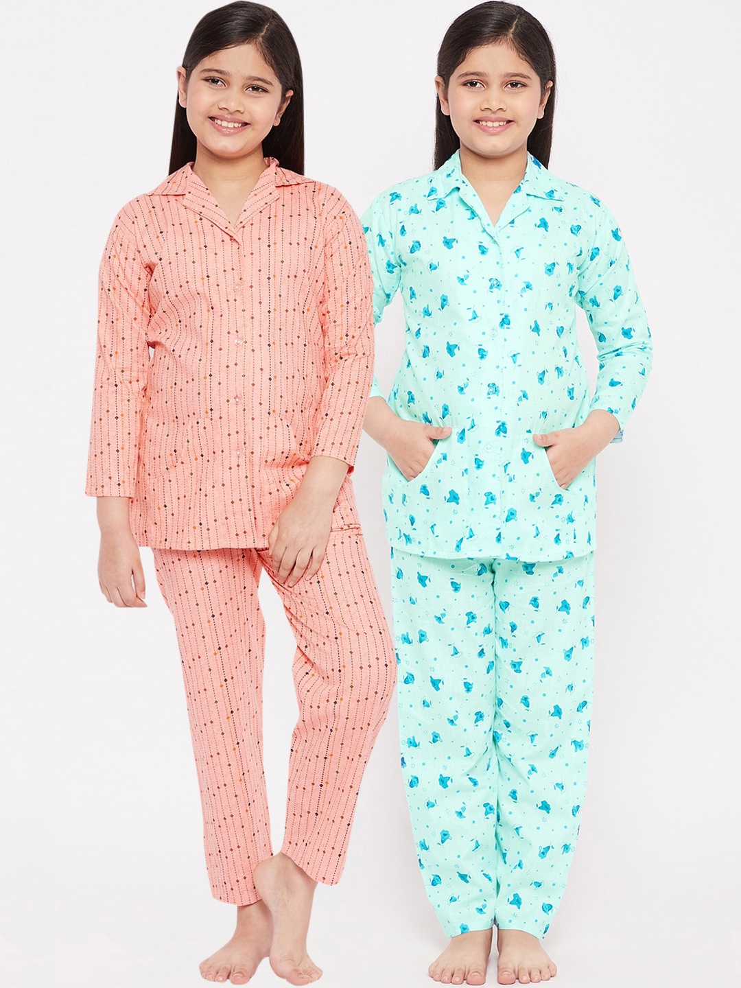 

KYDZI Girls Pack of 2 Blue & Pink Printed Night suit