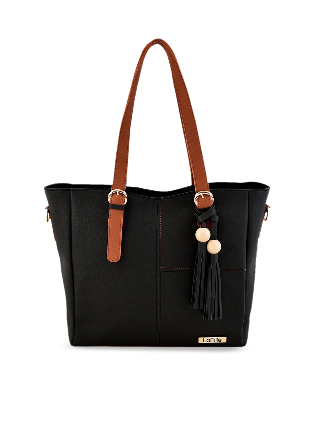 

LaFille Black PU Shopper Shoulder Bag with Tasselled