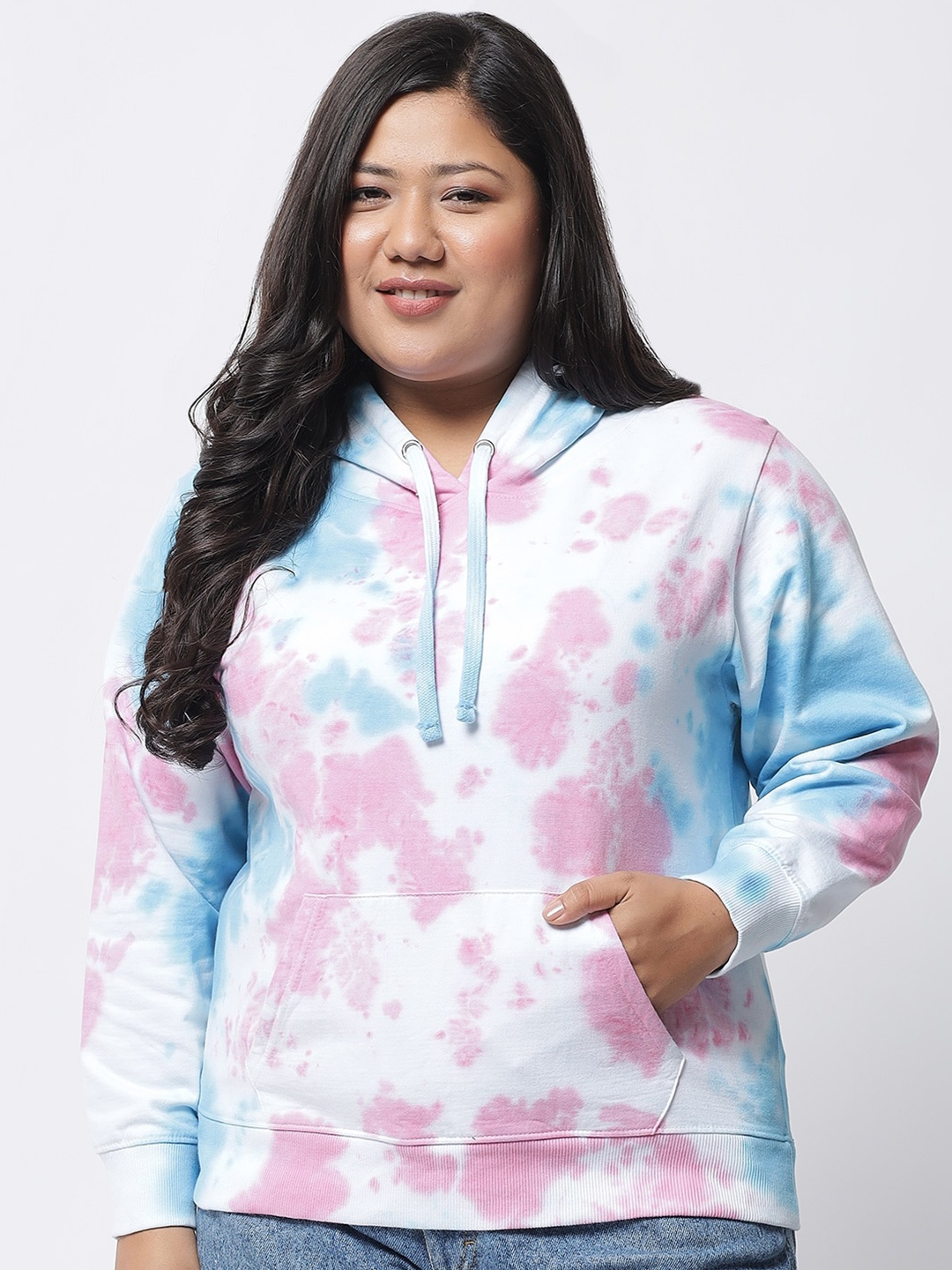 

The Dry State Plus Size Women White Tie & Dye Hooded Sweatshirt