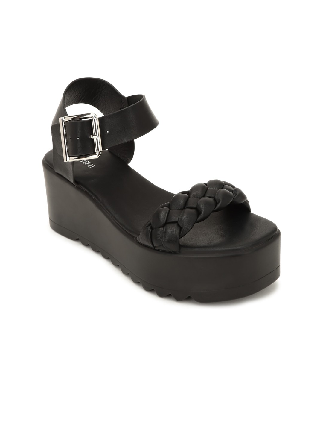

FOREVER 21 Women Black PU Wedge Heels with Bows