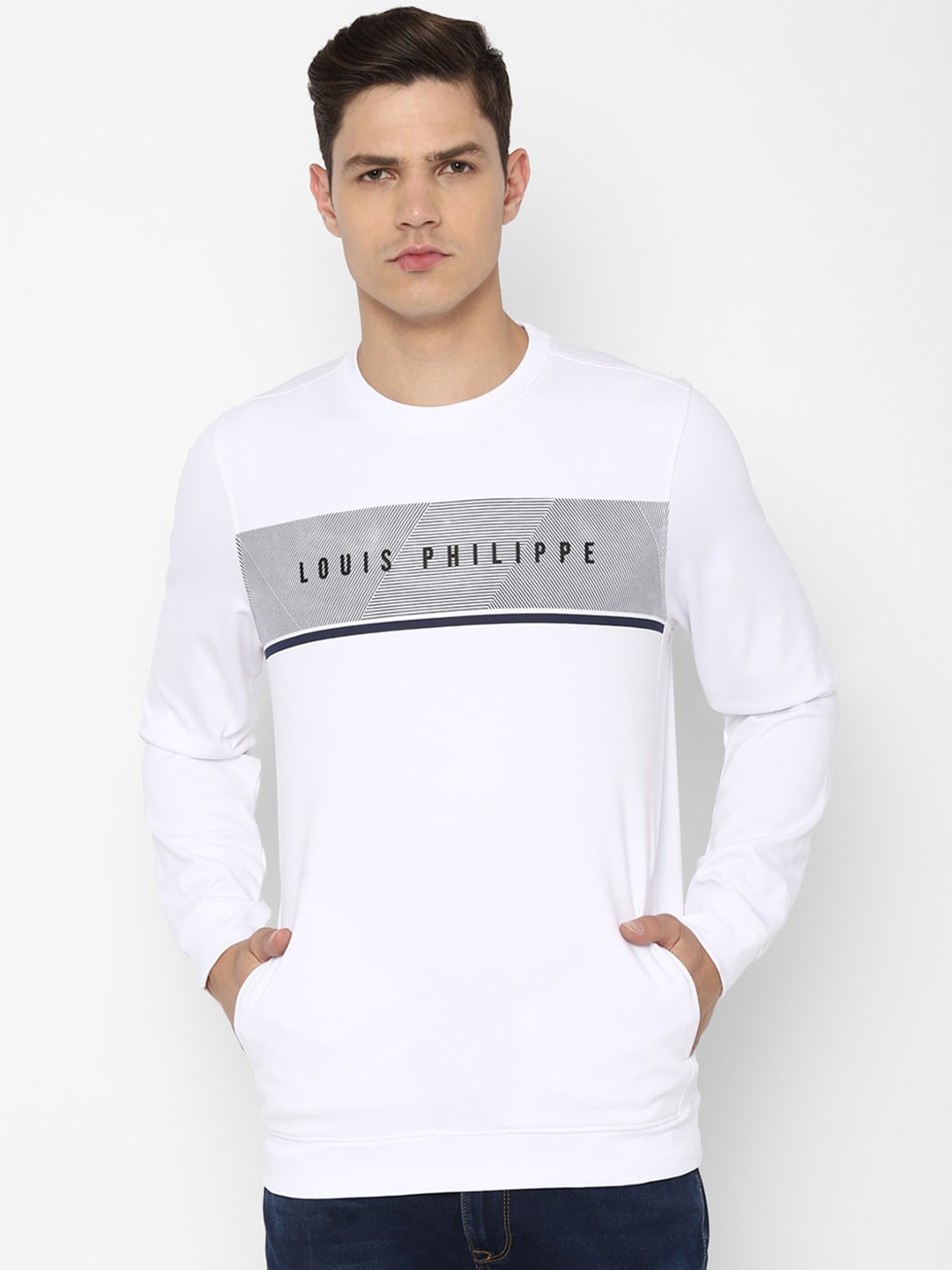 

Louis Philippe Sport Men White Printed Sweatshirt 98% Cotton
