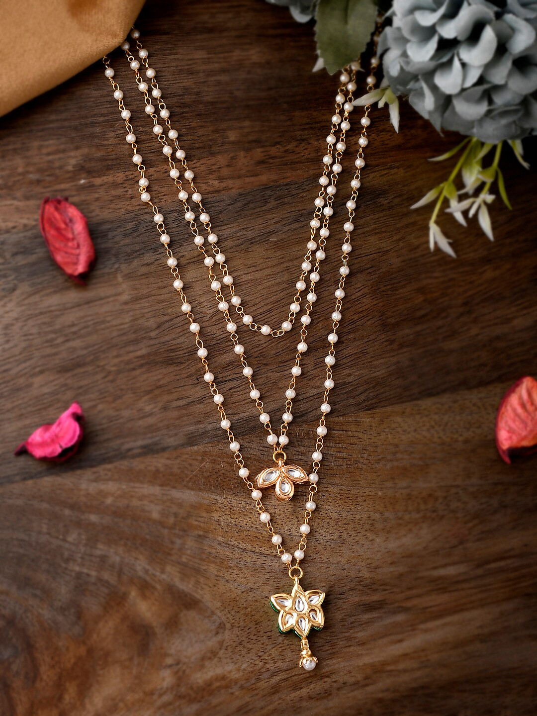 

Shoshaa Gold-Plated Handcrafted Kundan Beaded Layered Necklace