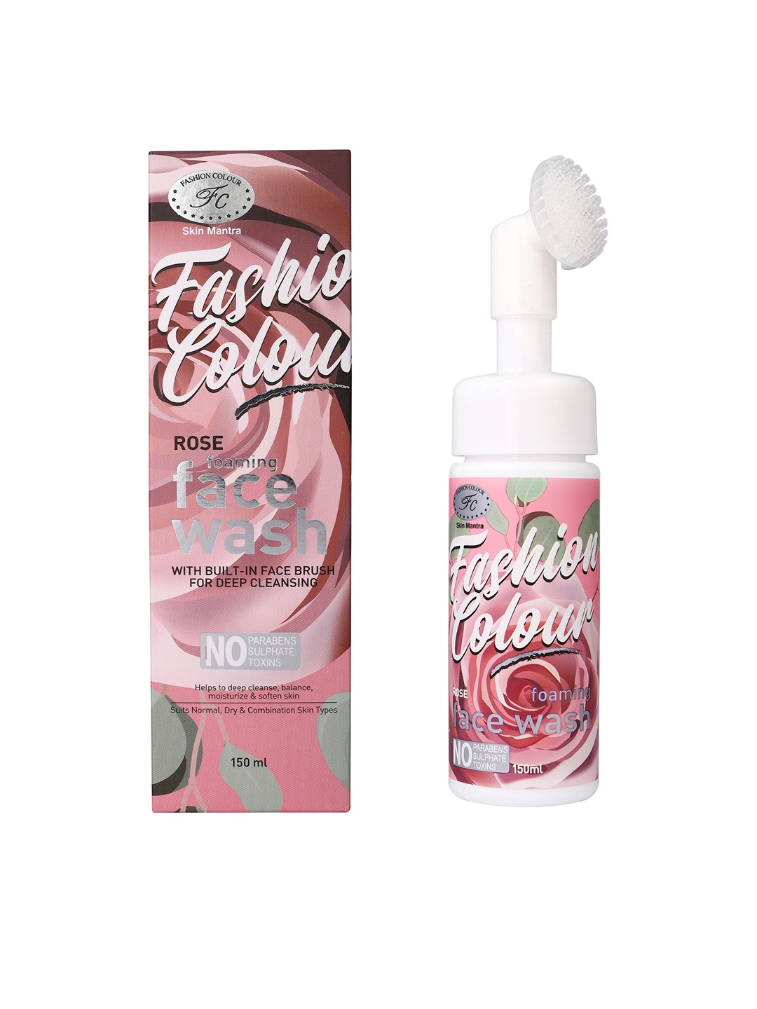 

Fashion Colour Rose Foaming Face Wash with Built-In Brush - 150 ml, Pink