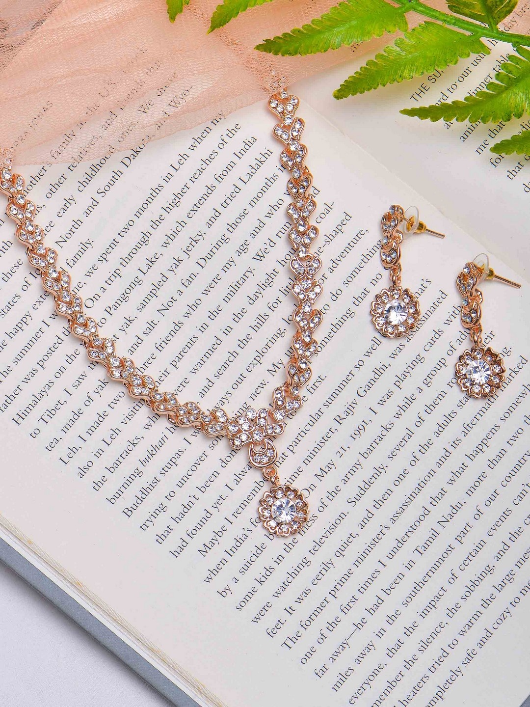 

POPLINS Rose-Gold Plated Rhinestone Studded Jewellery Set