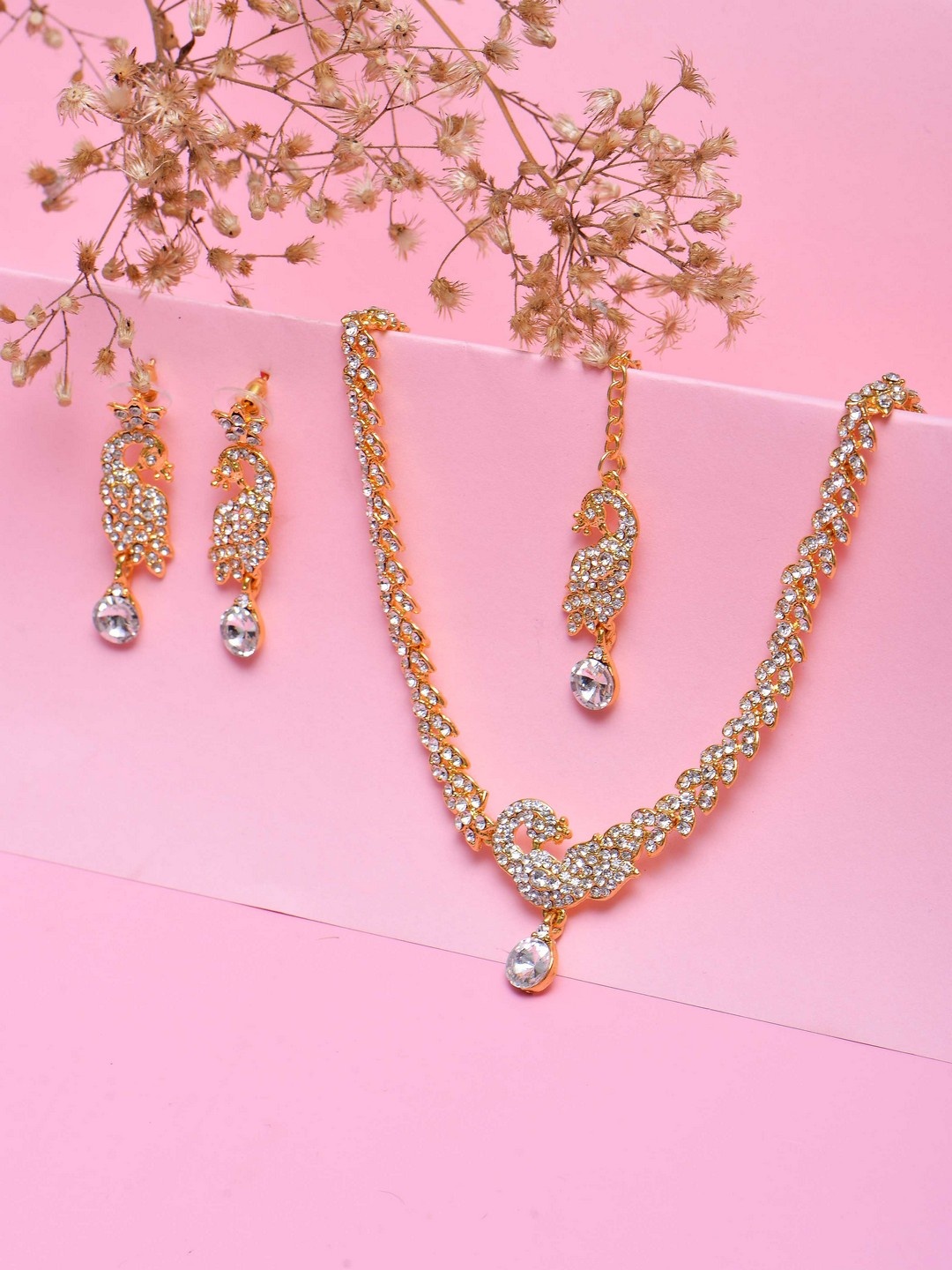 

POPLINS Gold-Plated Rhinestone Studded Jewellery Set