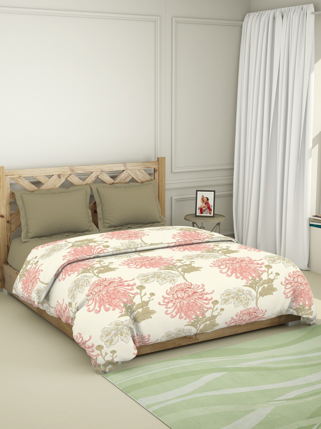 

SPACES Pink & White Floral AC Room 150 GSM Cotton Double Bed Quilt