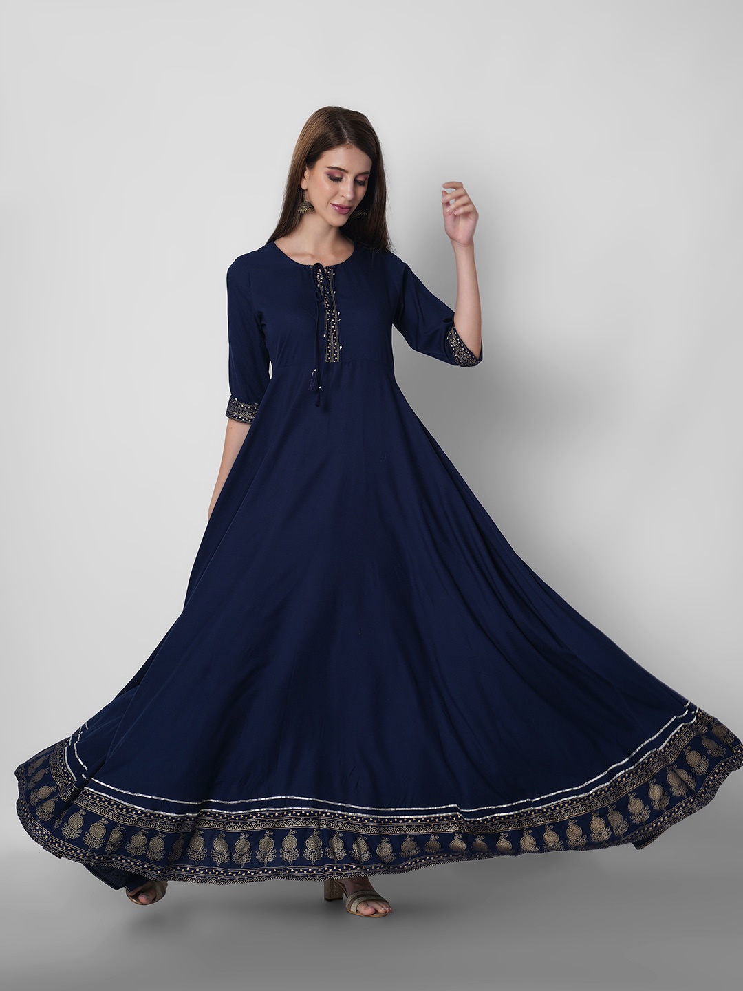 

Sanganeri Kurti Women Navy Blue Solid Anarkali Kurta