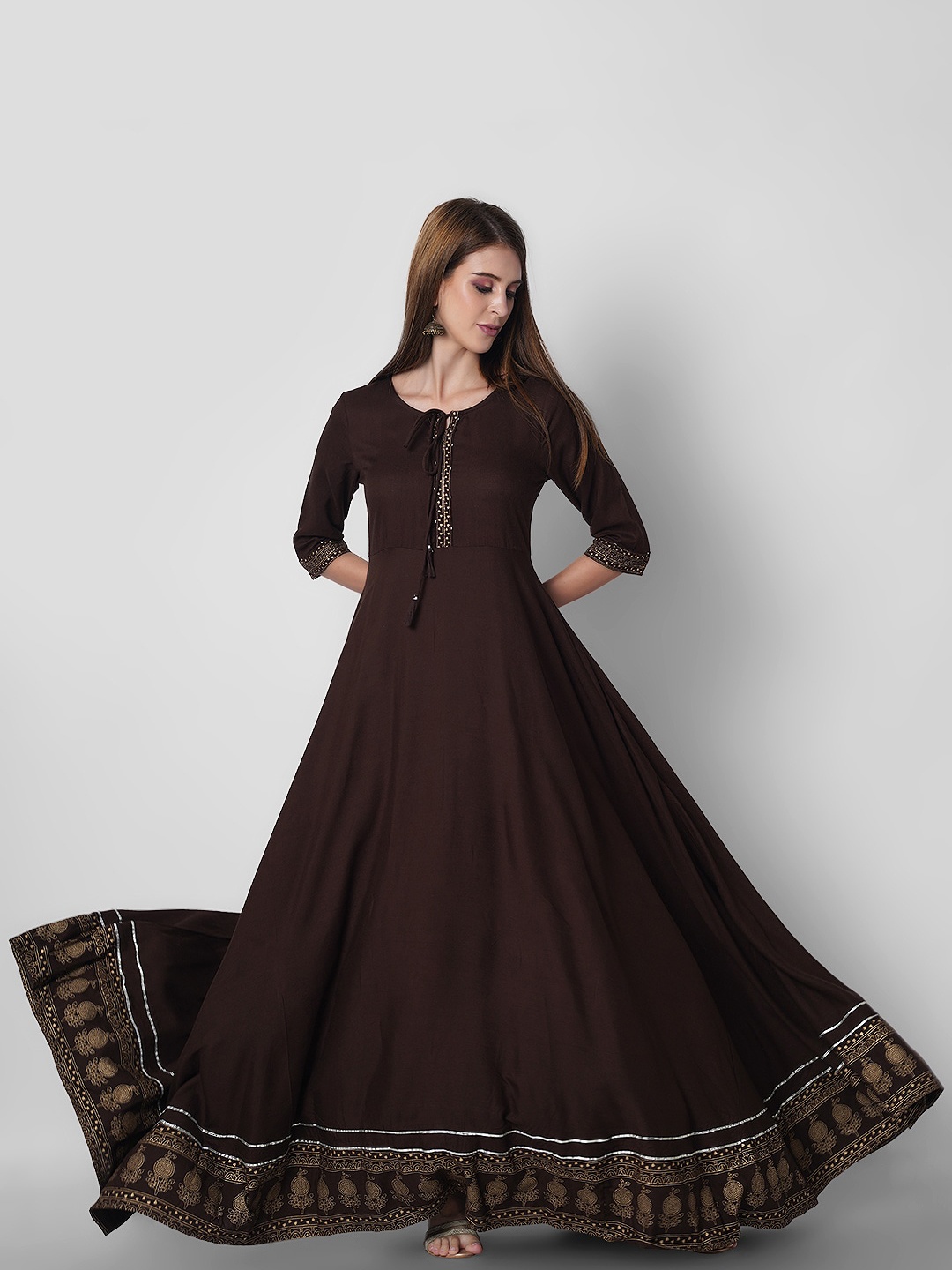 

Sanganeri Kurti Women Brown Solid Anarkali Kurta