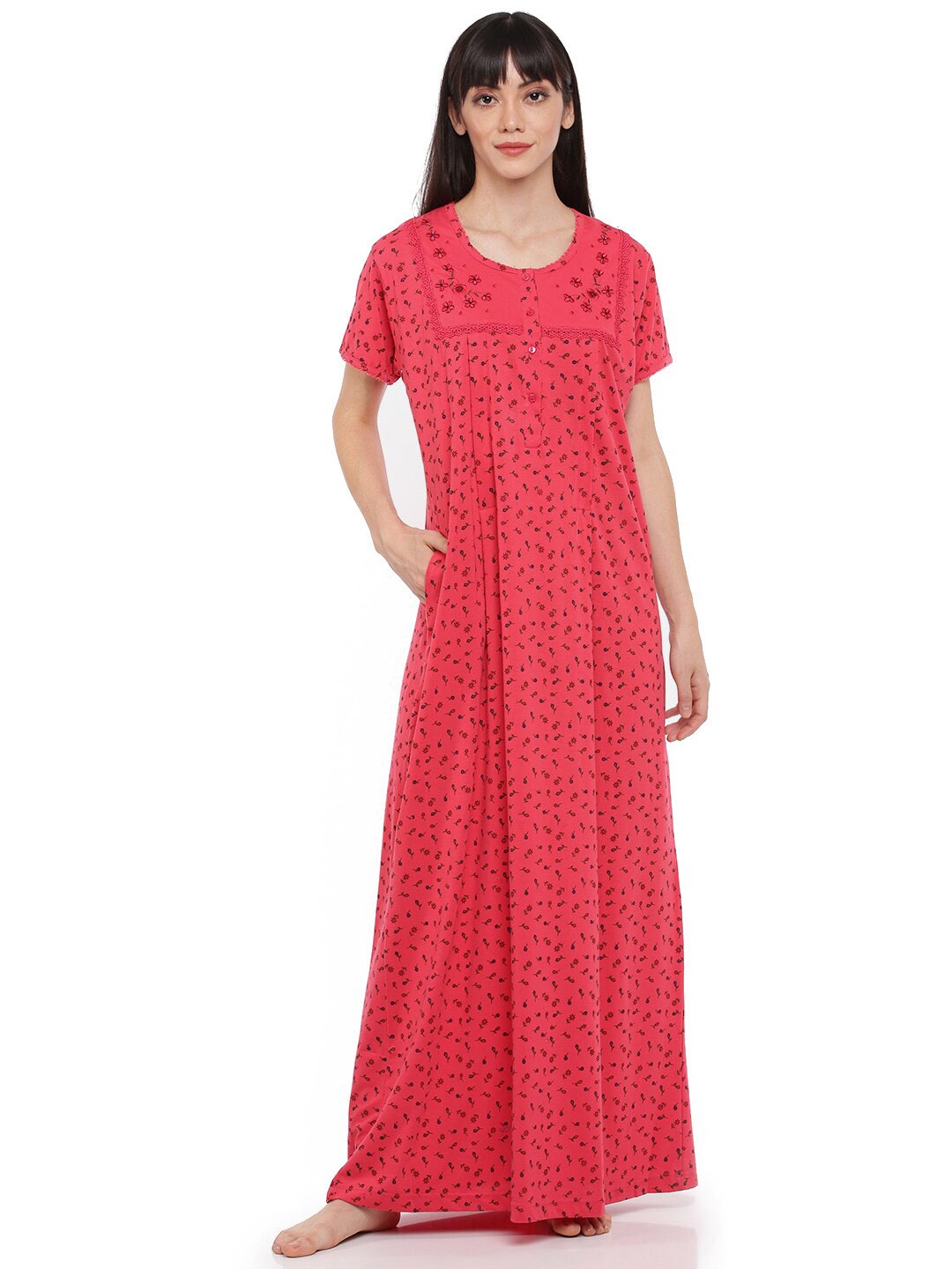 

9shines Label Red Printed Maternity Maxi Nightdress