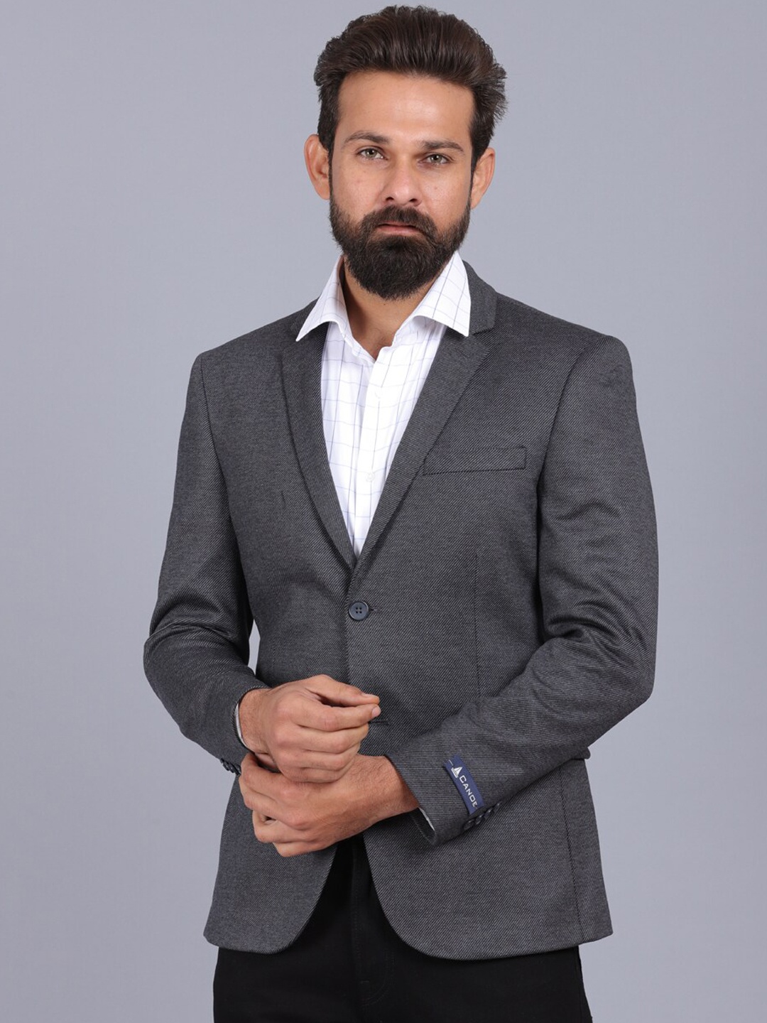

CANOE Men Grey Solid Single-Breasted Casual Blazer