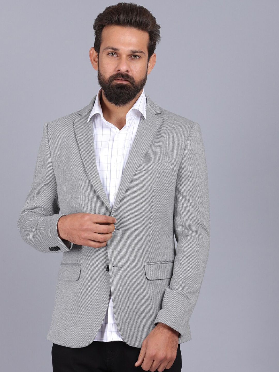 

CANOE Men Grey Solid Single-Breasted Casual Blazers