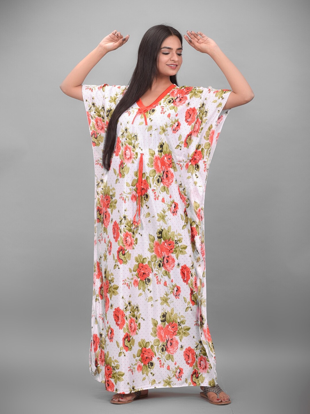 

Apratim White Printed Kaftan Maxi Nightdress