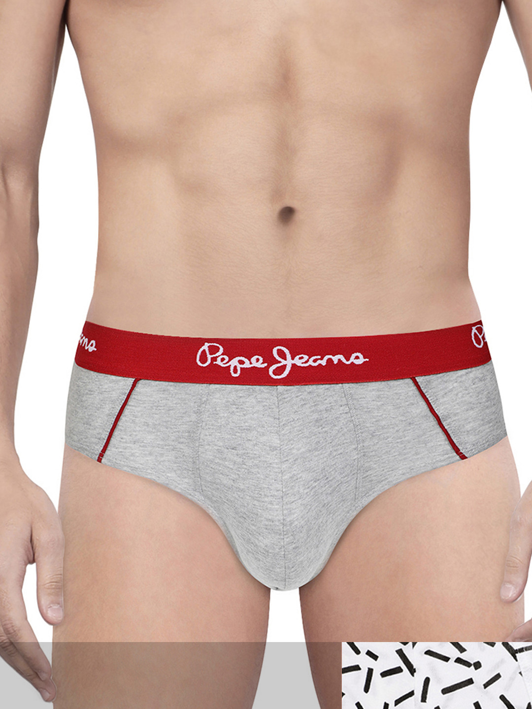 

Pepe Jeans Men Pack Of 3 Printed Briefs, Grey melange