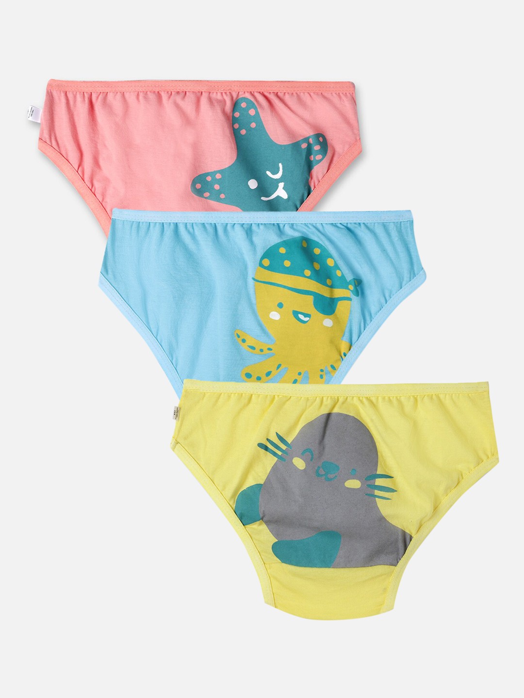 

You Got Plan B Girls Pack of 3 Printed Cotton Anti Microbial Basic Briefs, Peach