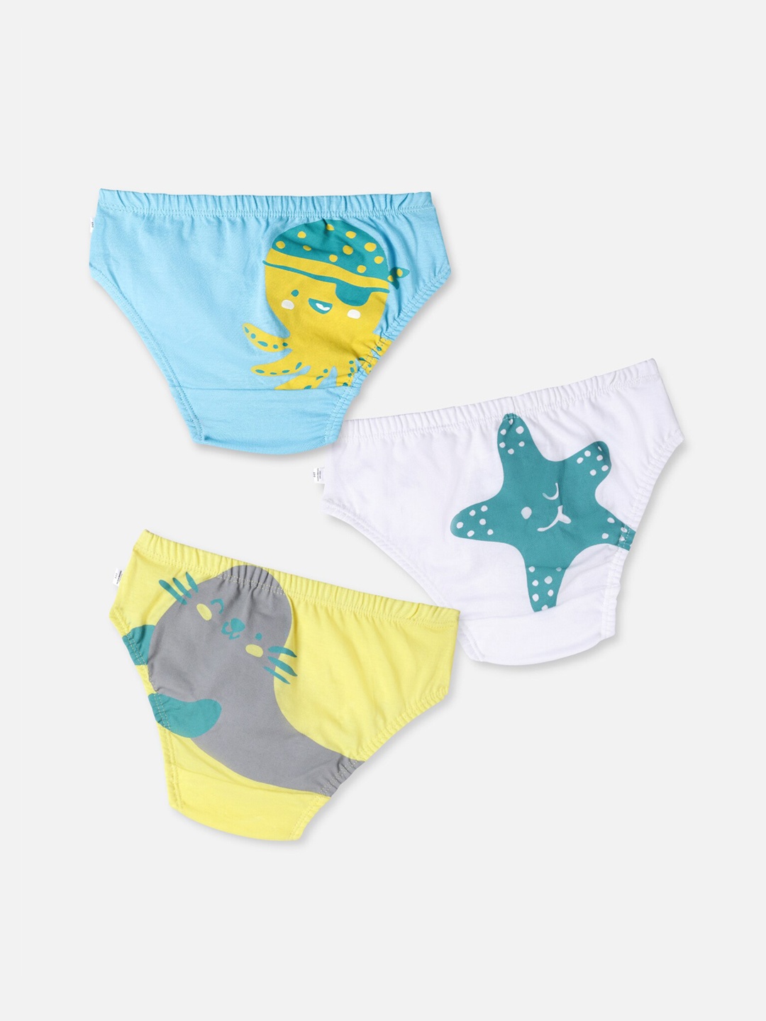 

You Got Plan B Boys Set of 3 Yellow & Blue Printed Cotton Briefs